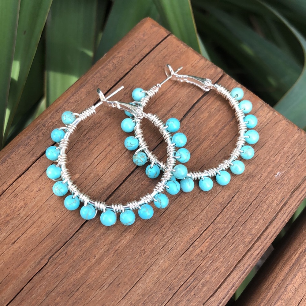 ARIELLE Handmade Turquoise Studded Hoops!
